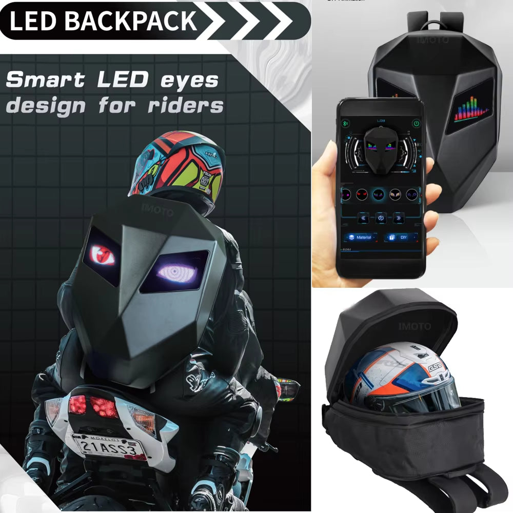 LOY LED Knight Cycling Backpack with Eye Motorcycle Helmet Bluetooth APP Control Waterproof Hard Shell Laptops Bags LED Mochila