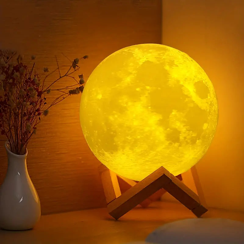 Moon Lamp For Bedroom Moon Night Light For Adults - Gifts For Women Men Valentines Day Gifts Christmas Gifts Remote Touch Control Wooden Stand 128 Colors 11.94 Cm