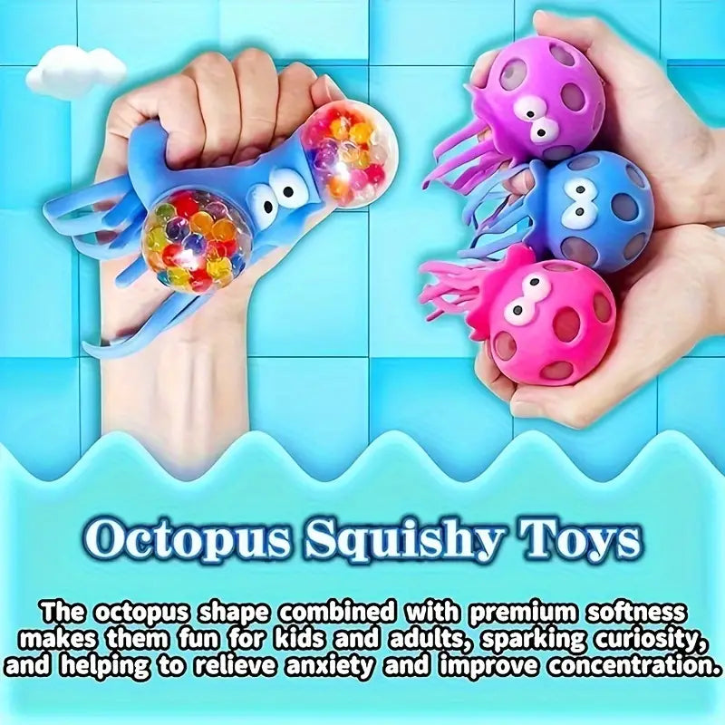 Octopus Squishy Stress Ball, Ocean Animal Squeeze Toy, Water Beads Stress Relief Ball, Sensory Ball Fidget Toy For Classroom Prizes, Squishy Toy, Bath Toy