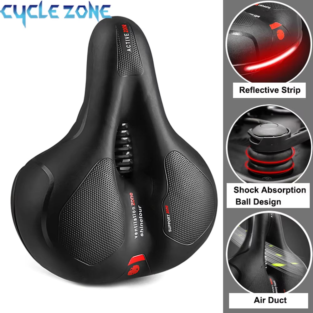 Hollow Breathable Bicycle Saddle Men Women MTB Road Bike Saddle Shock Absorbing Comfortable Big Butt Bike Seat Safety Warning