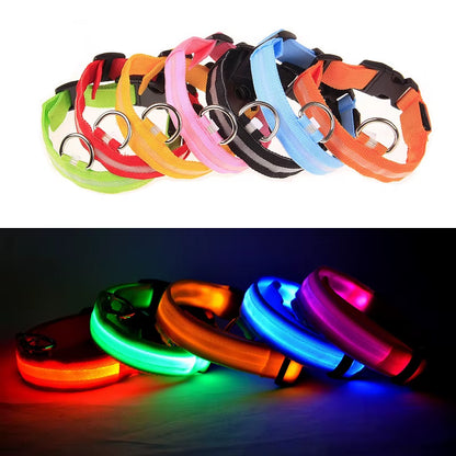 Pet Dogs Luminous Fluorescent Dog Accessories Collar Reflective LED Dog Collar Nylon Night Safety Flashing Glow in the Dark