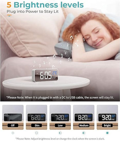 Digital Alarm Clock, with Large Led Temperature Display, Portable Alarm Clock Digital, Snooze Time, Four-Level Adjustable Brightness Dimmer, 13 Music USB Charging Ports, Suitable for Bedside, Bedroom Visit the Ohamtes Store