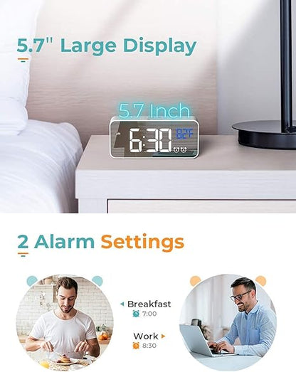 Digital Alarm Clock, with Large Led Temperature Display, Portable Alarm Clock Digital, Snooze Time, Four-Level Adjustable Brightness Dimmer, 13 Music USB Charging Ports, Suitable for Bedside, Bedroom Visit the Ohamtes Store