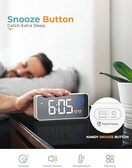 Digital Alarm Clock, with Large Led Temperature Display, Portable Alarm Clock Digital, Snooze Time, Four-Level Adjustable Brightness Dimmer, 13 Music USB Charging Ports, Suitable for Bedside, Bedroom Visit the Ohamtes Store