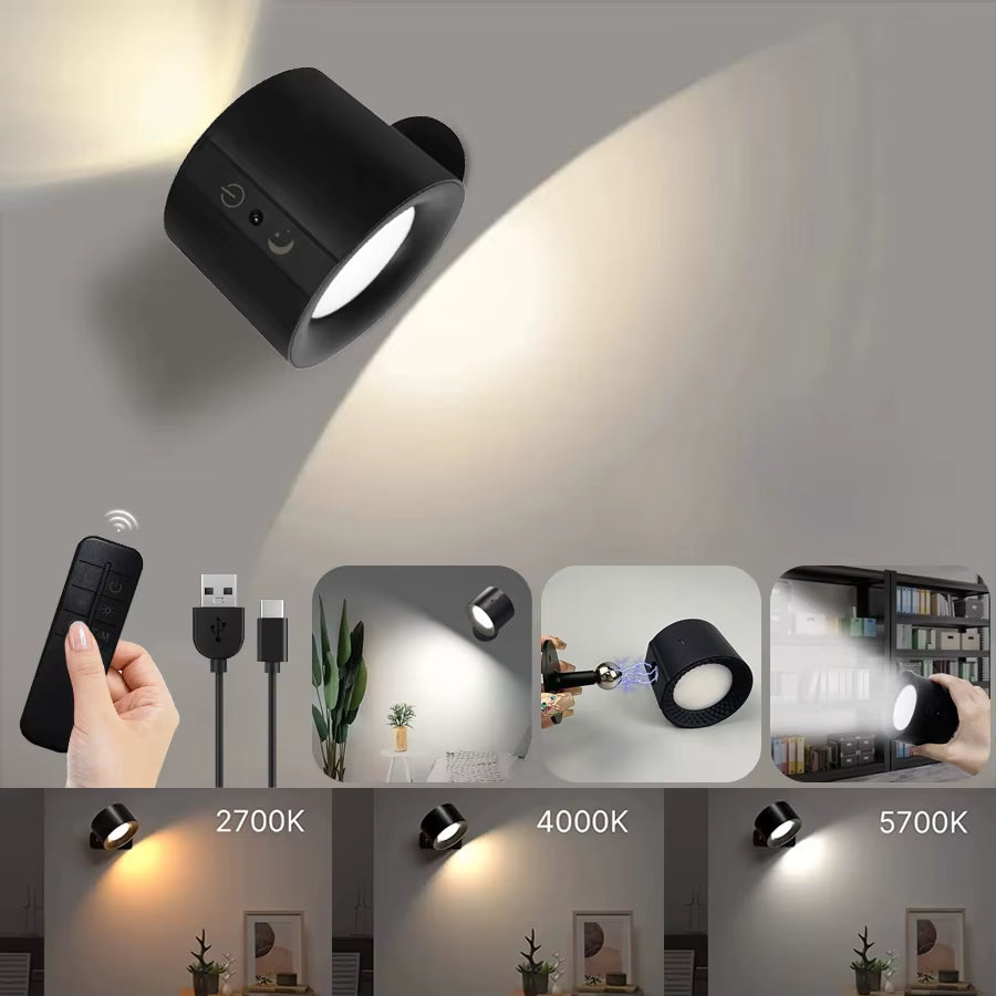 Led Double Head Wall Sconces Light Touch Control Remote 360 Rotatable 3 Color Modes Wall Light USB Recharge Wireless Night Light