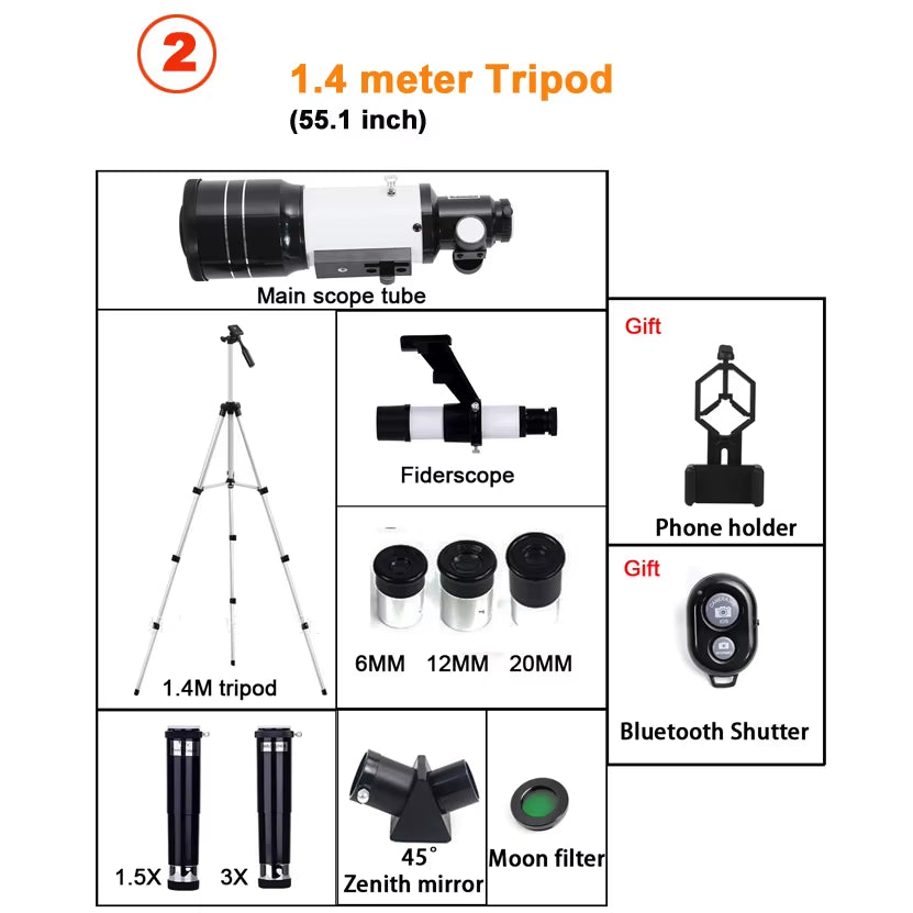 Professional Astronomical Telescope F30070 Monocular 150 Times Zoom HD Night Vision View Moon Star AZM70300 Stargazing