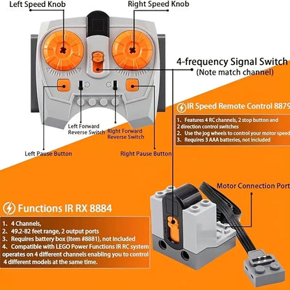 9-in-1 motor kit compatible with Building Block: power function technology remote control set, with battery box, engine parts, motor controller, steering servo motor, building block motor, gear starter