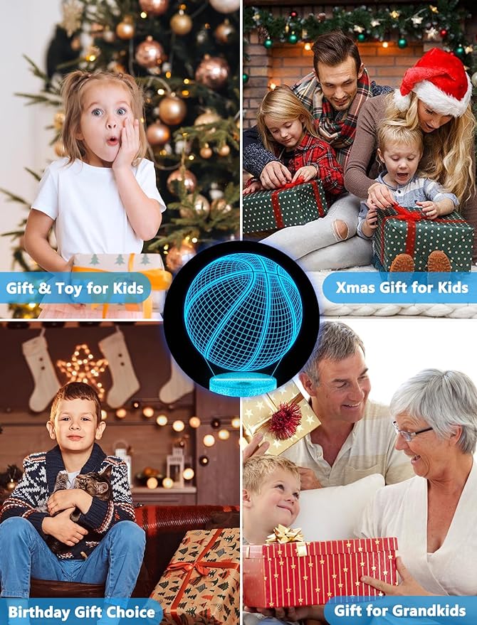 Basketball 3D Night Light for Kids,FULLOSUN Optical Illusion LED Lamp,16 Colors Changing Remote Control Sport Fan Room Decoration Xmas Birthday Best Creative Teen Boy