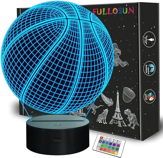 Basketball 3D Night Light for Kids,FULLOSUN Optical Illusion LED Lamp,16 Colors Changing Remote Control Sport Fan Room Decoration Xmas Birthday Best Creative Teen Boy