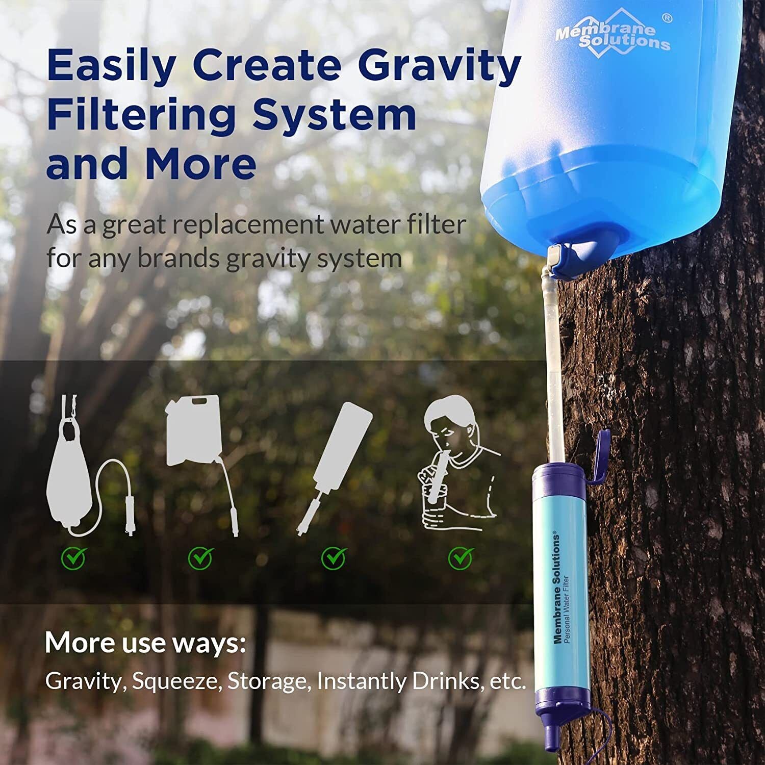 Gravity Water Filter Straw,Camping Water Filtration System|Water Purifier Straw