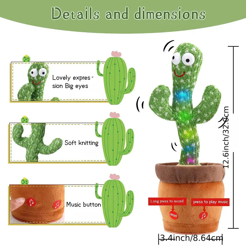 Dancing Cactus Talking Cactus Baby Toys, Wriggle Singing Cactus Repeats What You Say Baby Boy Toys, Plush Electric Speaking Cactus 15 Second Voice Recorder Baby Girl Toy Halloween/Christmas Gift