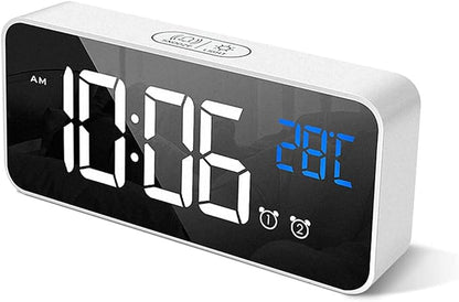 Digital Alarm Clock, with Large Led Temperature Display, Portable Alarm Clock Digital, Snooze Time, Four-Level Adjustable Brightness Dimmer, 13 Music USB Charging Ports, Suitable for Bedside, Bedroom Visit the Ohamtes Store