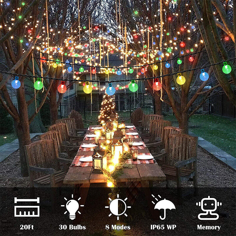 100/200LED Solar Globe String Lights Fairy Outdoor Festoon Party Garden Decor