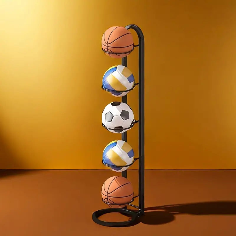 Adjustable Height Sports Ball Storage Rack for Teenagers 14+, Four-Layer Iron Basketball Soccer Volleyball Organizer Stand