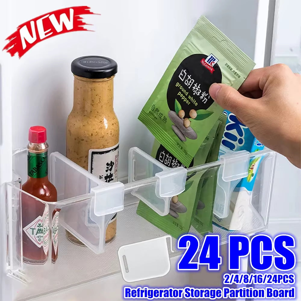 2/4/8/16/24Pc Refrigerator Storage Partition Board Retractable Plastic Divider Storage Splint Kitchen Bottle Can Shelf Organizer