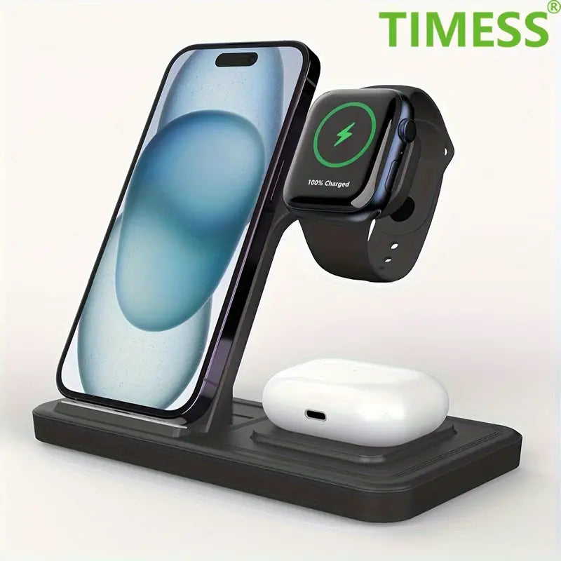 Foldable 3 In 1 Fast Charging Station, 15W Wireless Charger Stand For IPhone 15/14,13,12,11/Pro/Max/Mini/Plus, X, XR, XS/Max, SE, 8/Plus, For Watch 1-8, For Airpods 3/2/Pro