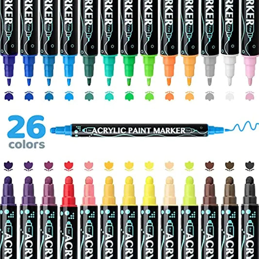 Acrylic Paint Markers, Acrylic Paint Pens Paint Markers, 26 Colors Double Ended Paint Pens For Rock Painting Wood Canvas Plastic Metal And Stone, Acrylic Dot Markers For DIY Craft Making Art Supplies