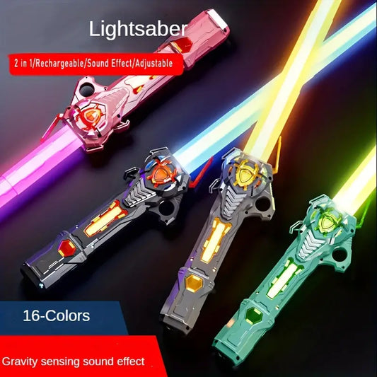 RGB Lightsaber For Kids, USB Rechargeable Lightsaber 16 Colors RGB Laser Sword With Gravity Sensor Sound Effect Flashing Lightsaber Toy 2 In 1 Flashing Stick Space Sword Light Up Toys For Kids Gifts